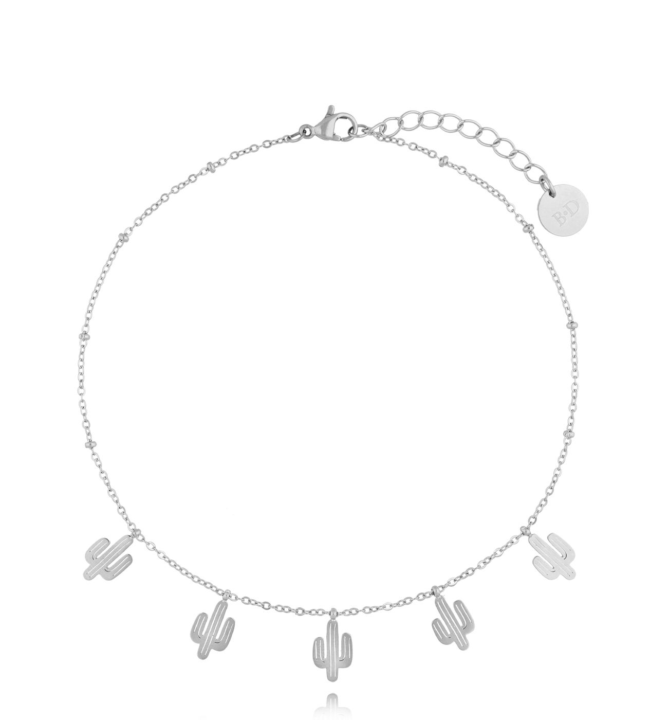 Bransoletka na nogę srebrna z kaktusami Serengeti B - By Dziubeka