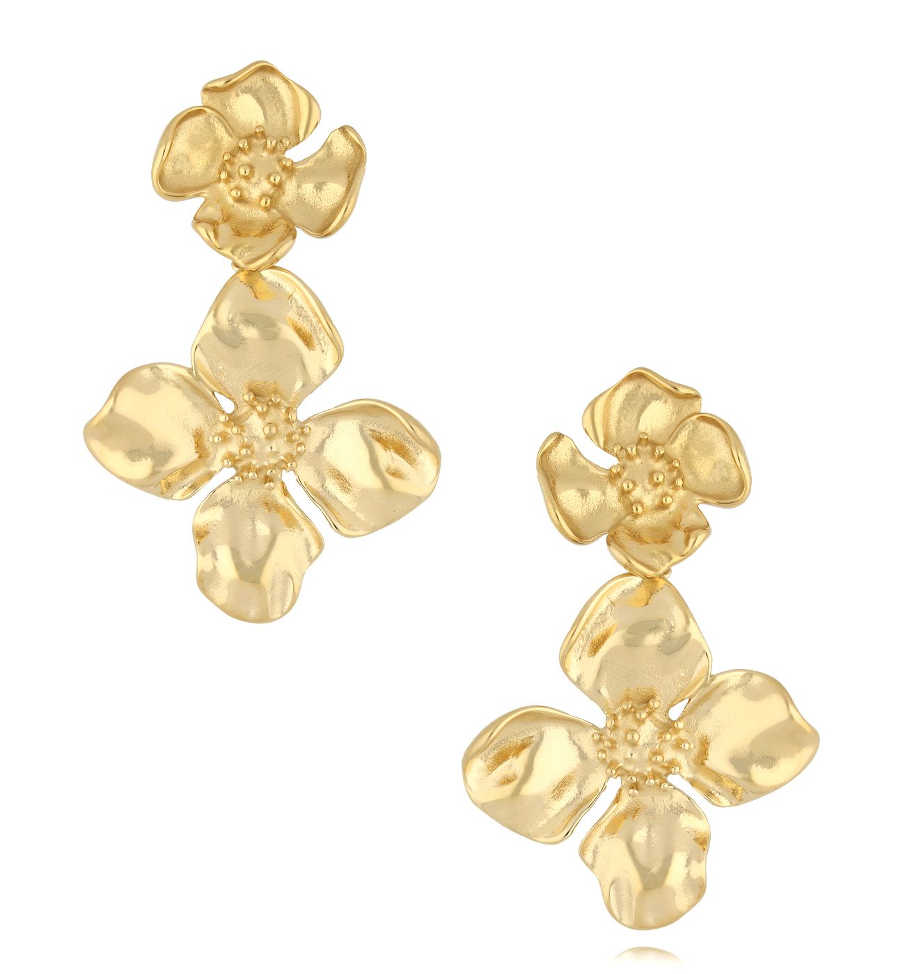 Kolczyki kwiatki duże złote - By Dziubeka