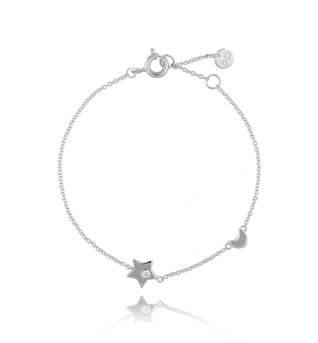 Bransoletka srebrna gwiazdka i księżyc z cyrkonią BFA0023 - By Dziubeka
