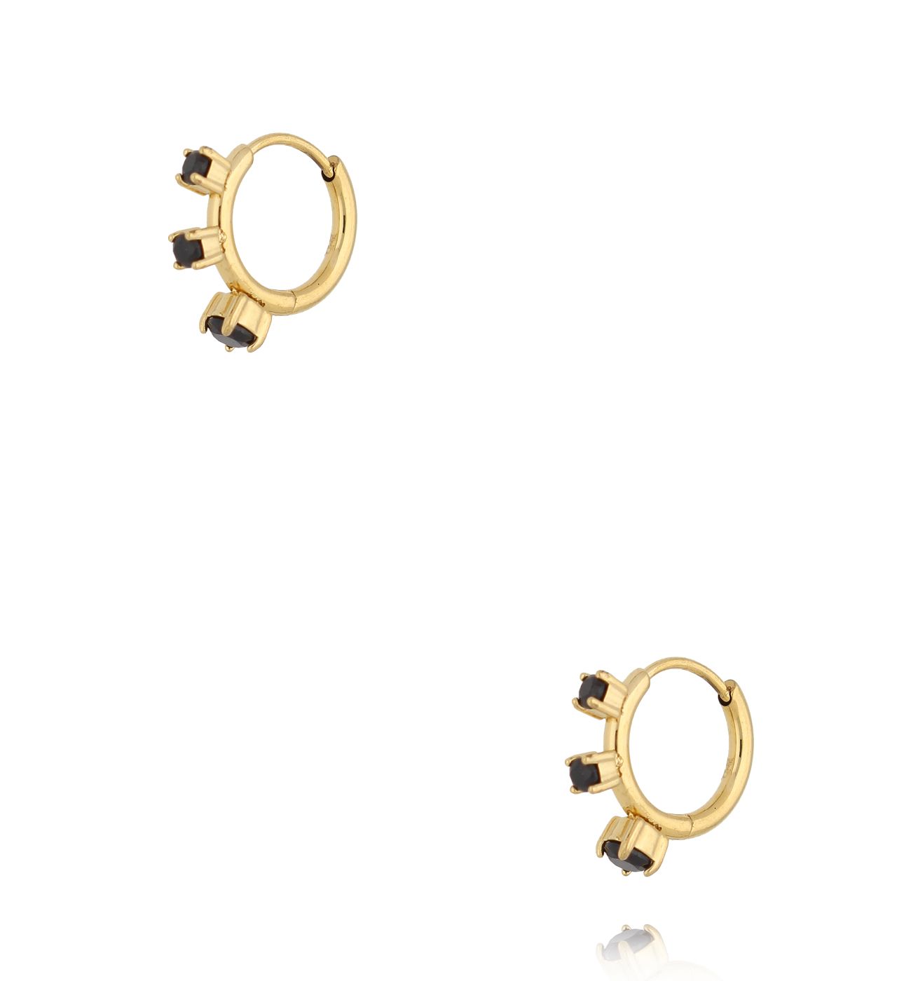 Kolczyki złocone z trzema cyrkoniami czarnymi - By Dziubeka