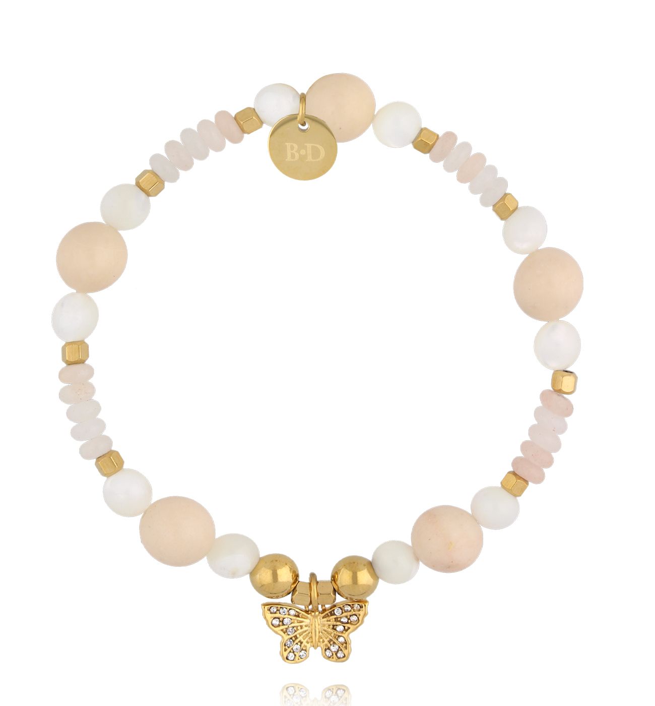 Bransoletka z motywem motyla i pastelowymi kamieniami BMMH4019