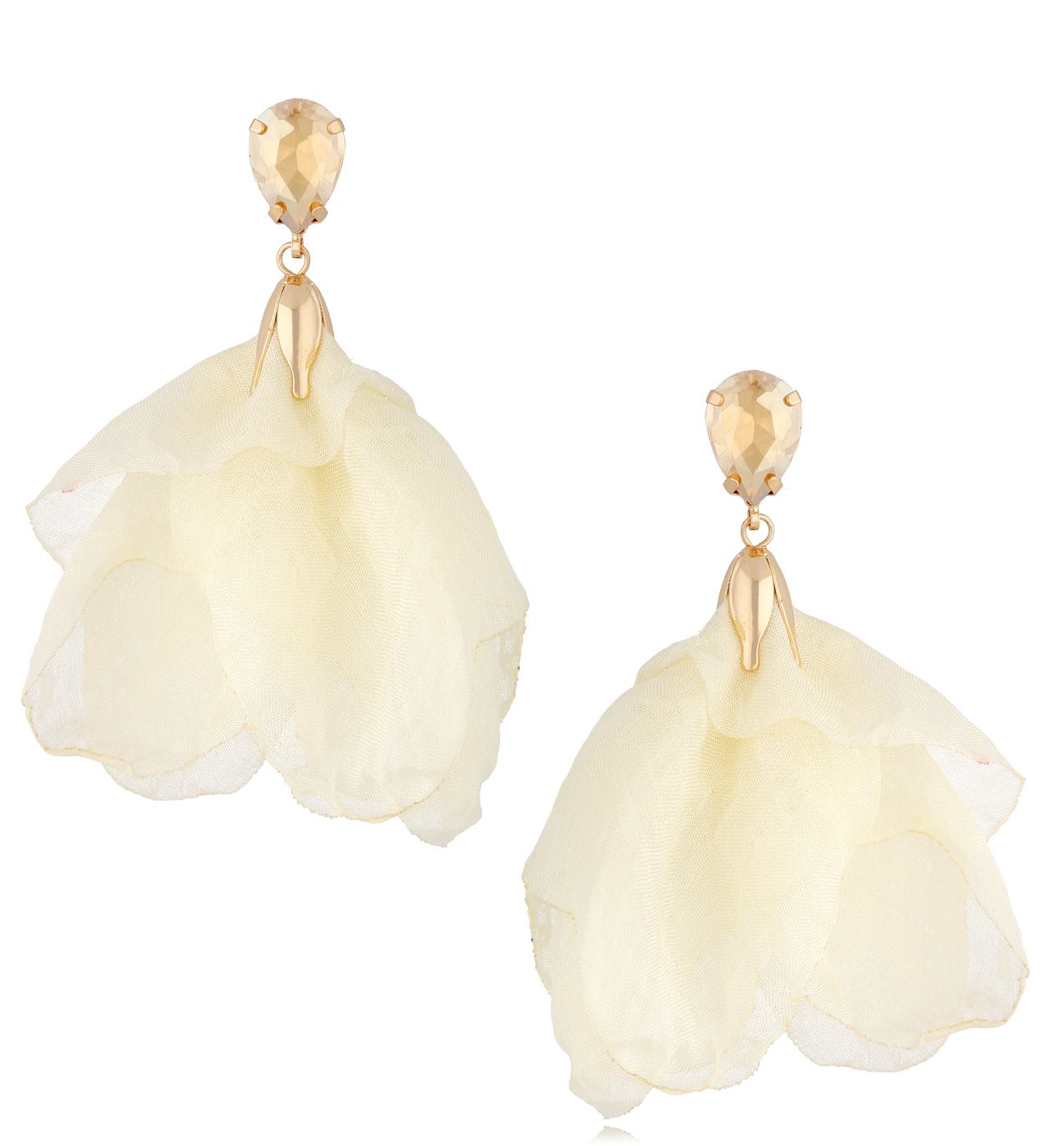 Kolczyki z szyfonu z kryształkiem kremowe Yvaine - By Dziubeka