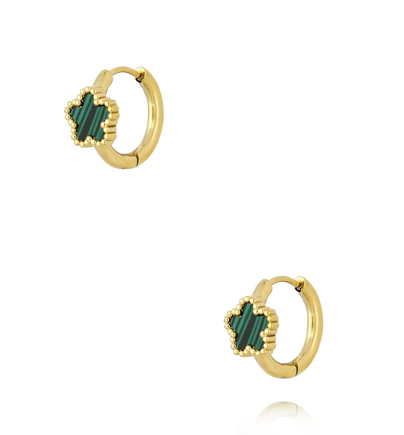 Kolczyki kółka z zielonymi kwiatuszkami - By Dziubeka