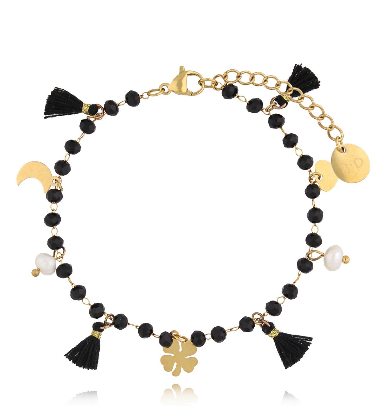 Bransoletka czarna z charmsami i chwostami Yasemin - By Dziubeka