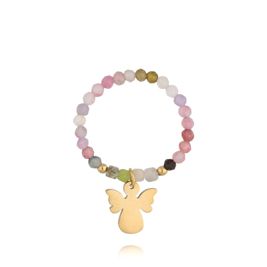 Pierścionek z turmalinami i aniołkiem - By Dziubeka