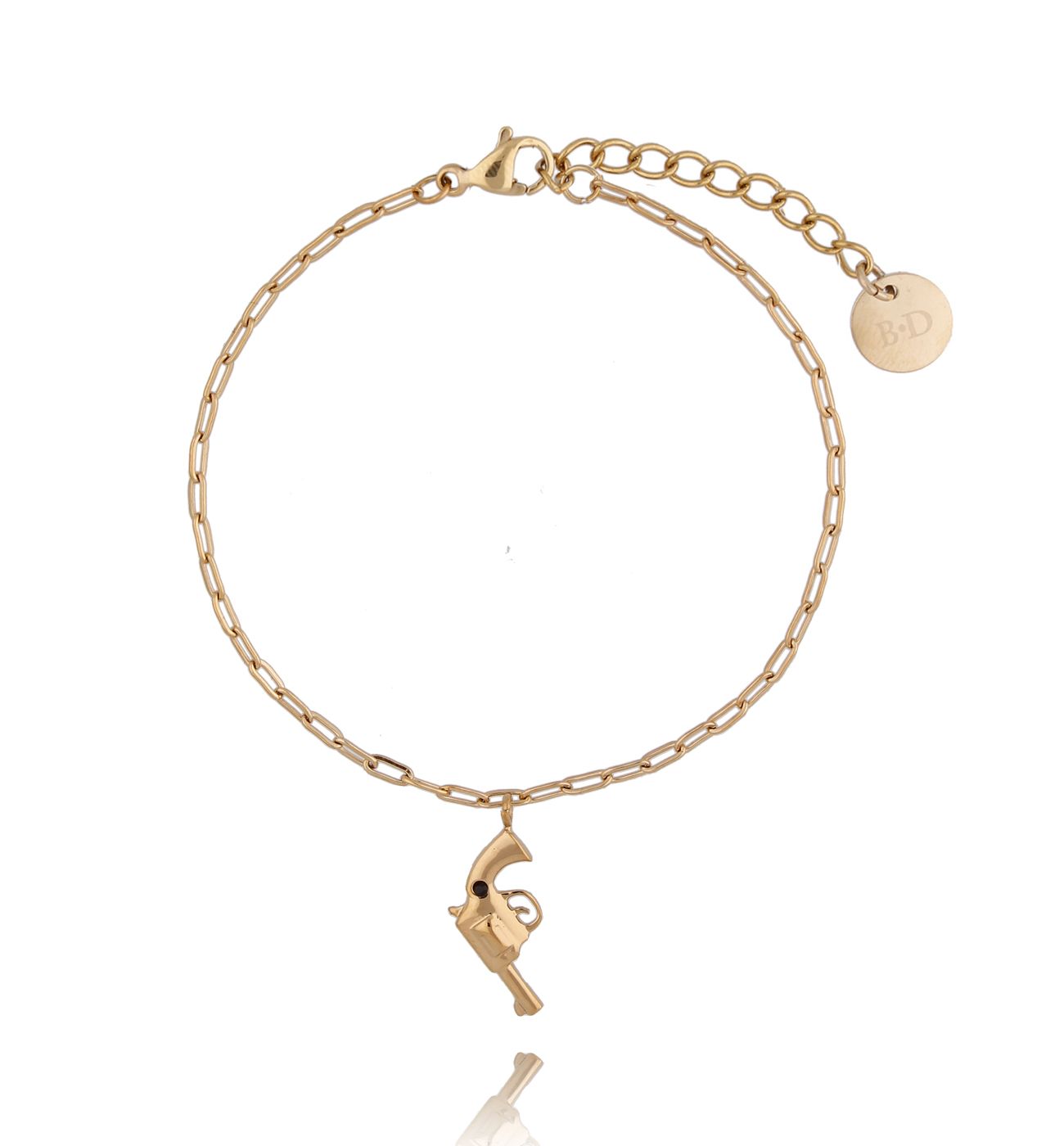 Bransoletka złota z rewolwerem ze stali szlachetnej - By Dziubeka