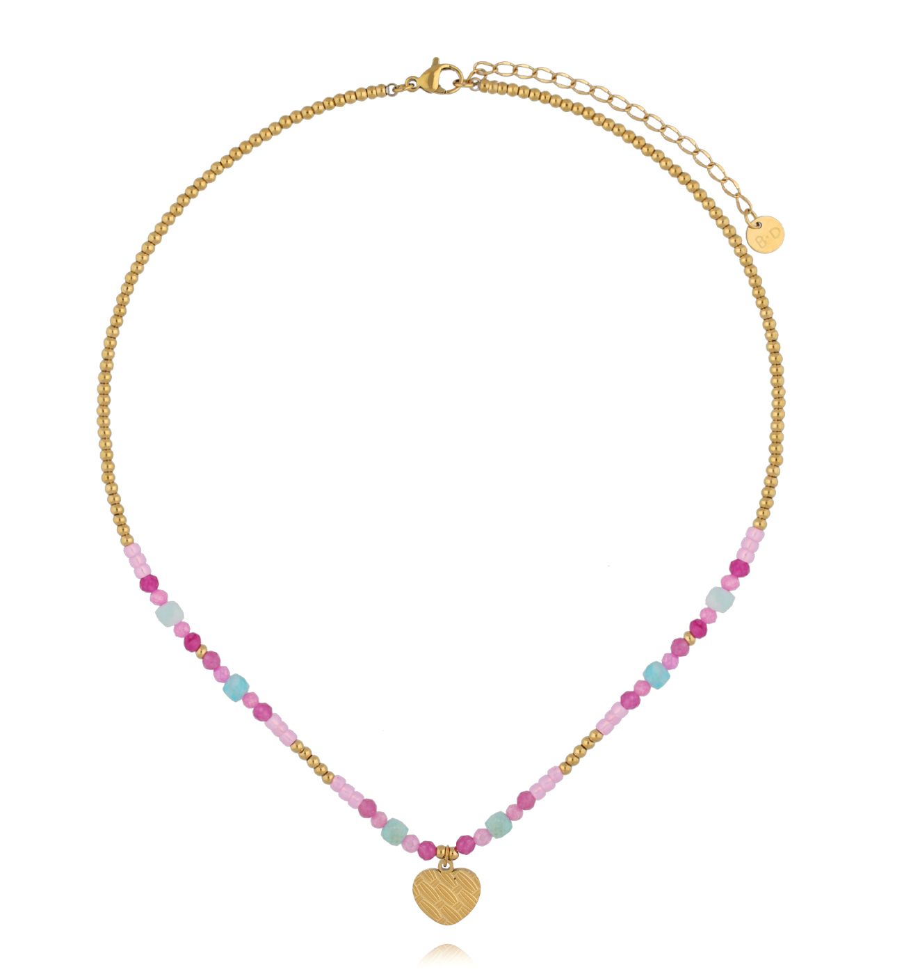 Naszyjnik złoty z amazonitami i różowymi cyrkoniami - By Dziubeka