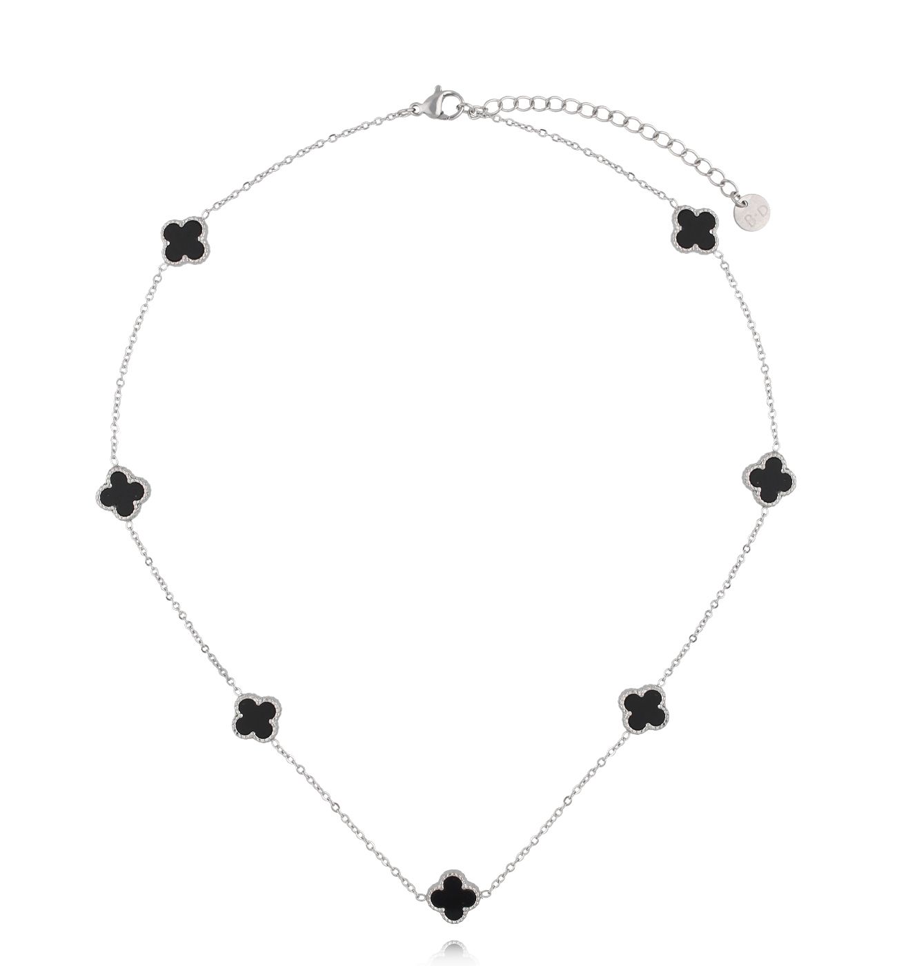 Naszyjnik z czarnymi koniczynkami srebrny NSY0514