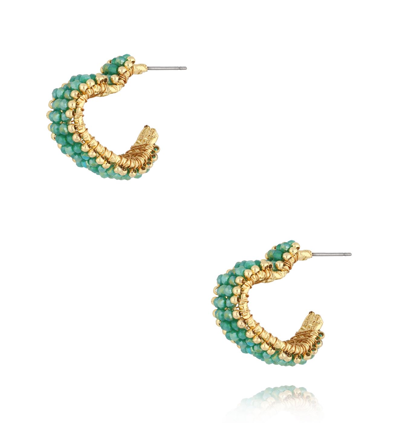 Kolczyki serca z zielonymi kryształkami KWE0186 - By Dziubeka