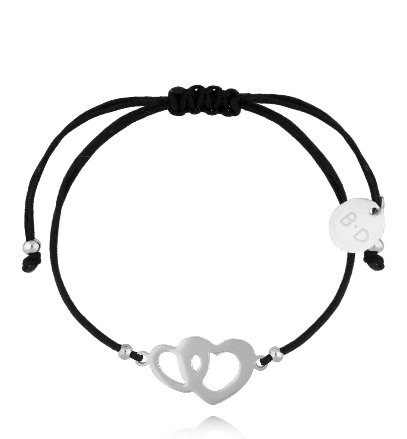 Bransoletka czarna ze srebrnymi sercami Toujours Ensemble BGL0961 - By Dziubeka