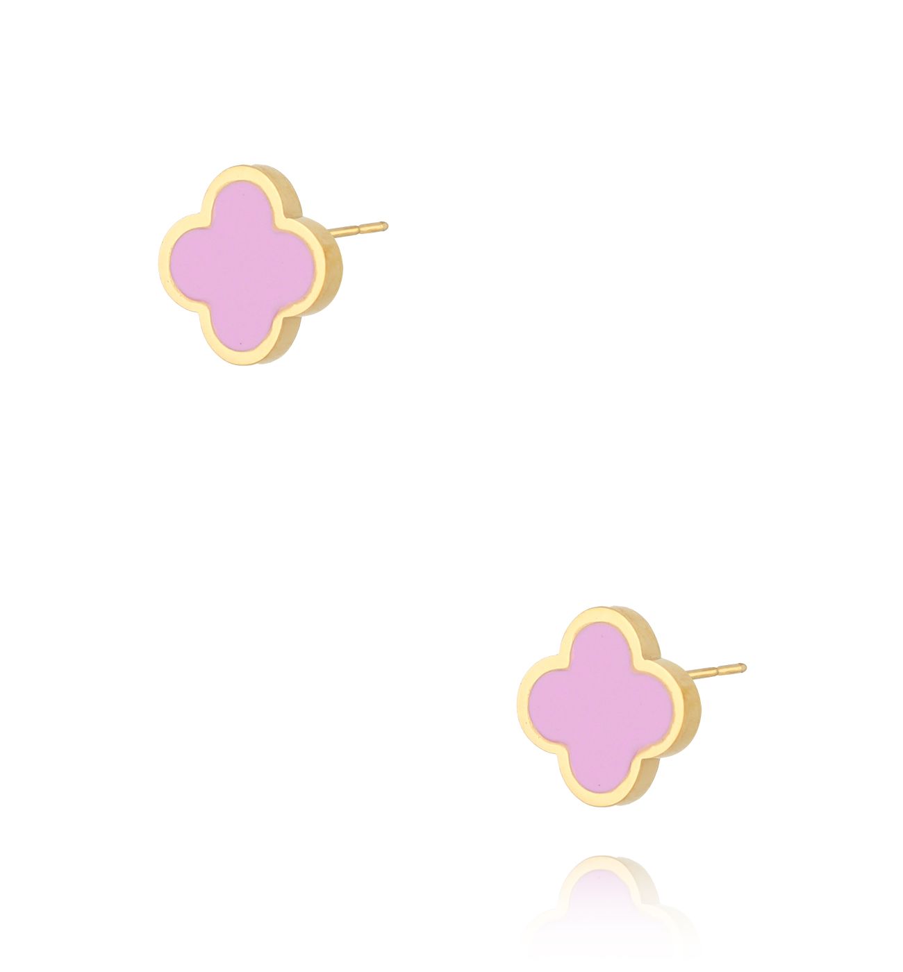 Kolczyki koniczynki z liliową emalią Heureux - By Dziubeka