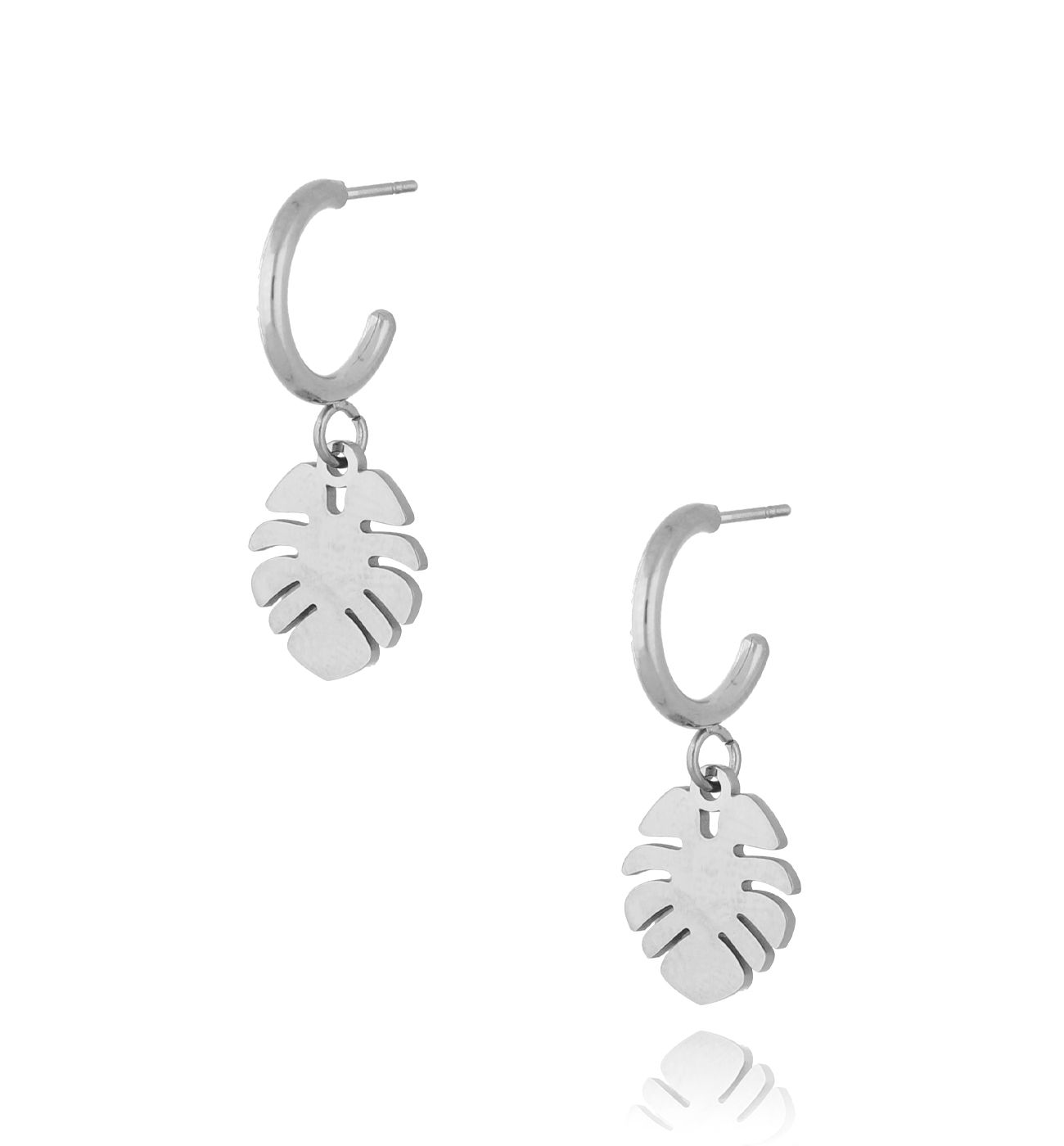 Kolczyki srebrne liść monstery ze stali szlachetnej - By Dziubeka