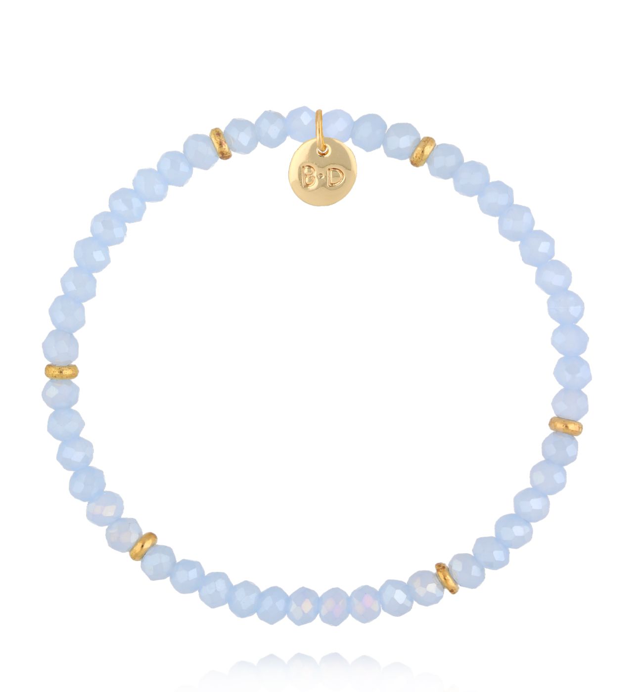 Bransoletka z błękitnych koralików i złotych akcentów BCY0429