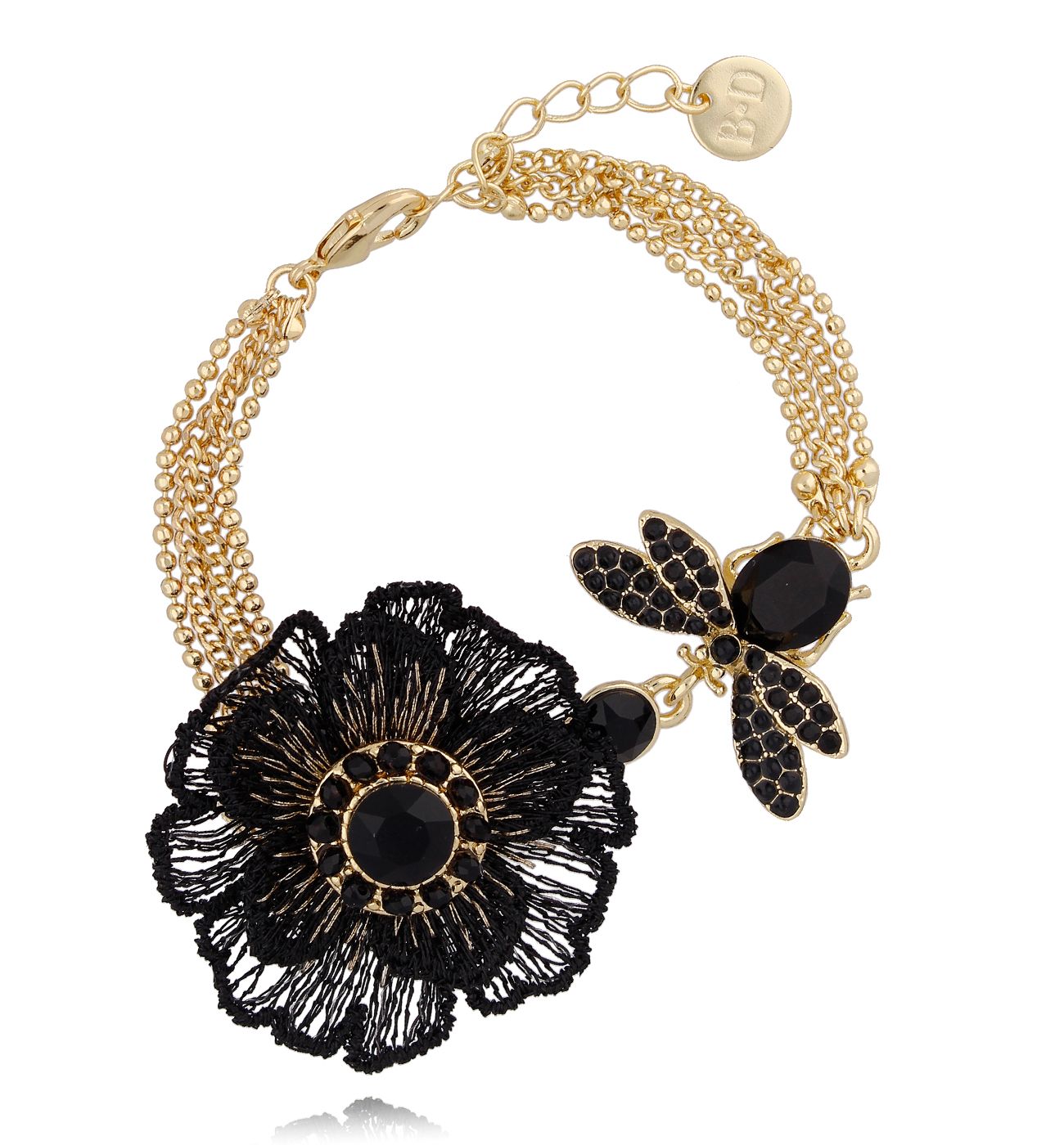 Bransoletka złota z kwiatem i owadem - By Dziubeka