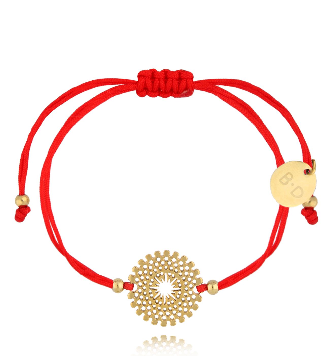 Bransoletka czerwona ze złotą rozetką Lindi BGL0972 - By Dziubeka