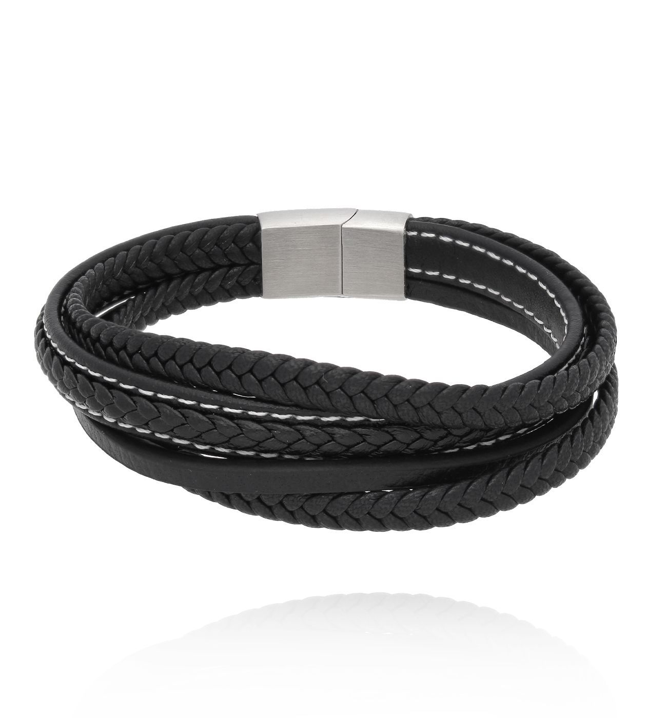 Bransoletka męska skórzana czarna 97 - By Dziubeka