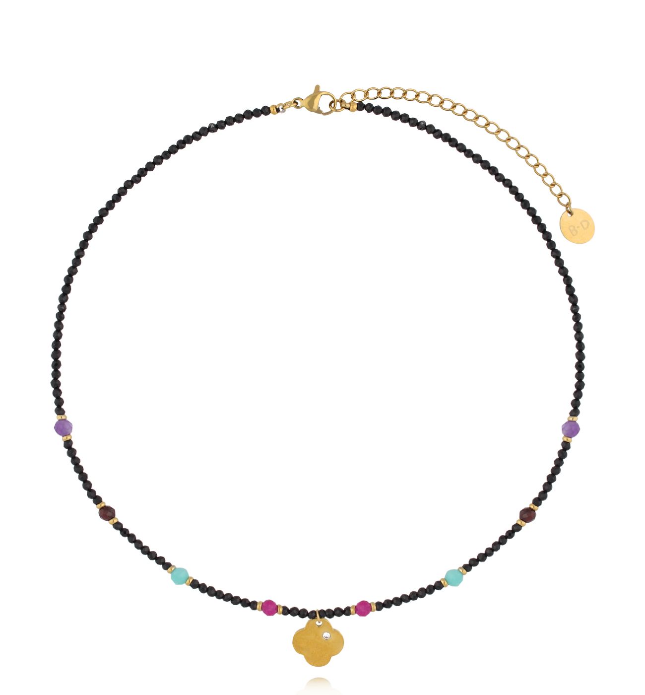 Naszyjnik z turmalinami i złotą koniczynką - By Dziubeka