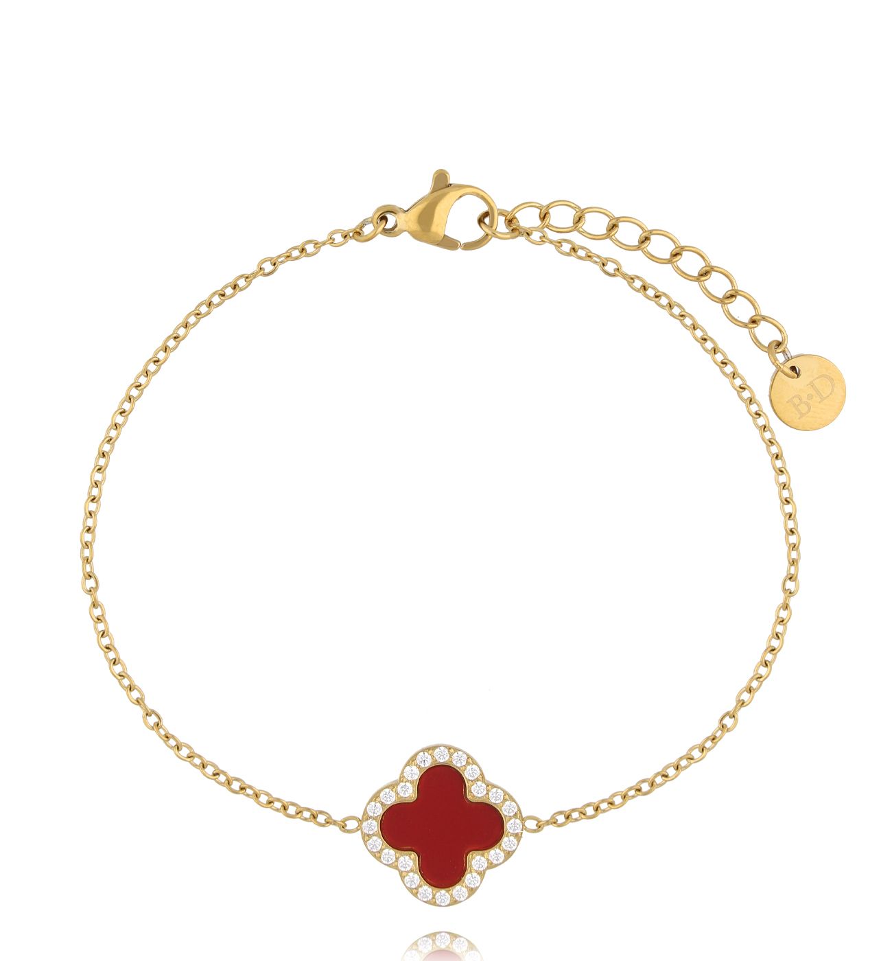 Bransoletka z czerwoną koniczynką złota BSY0212 - By Dziubeka