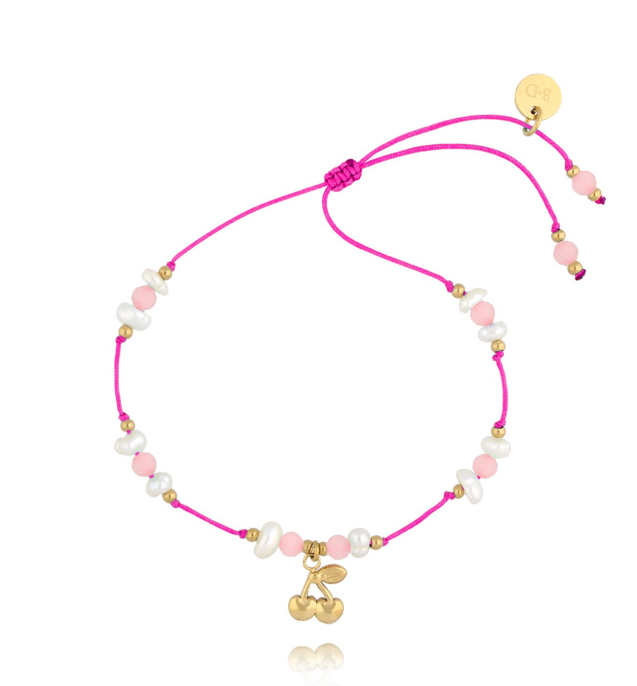 Bransoletka różowa z czereśniami Spain - By Dziubeka