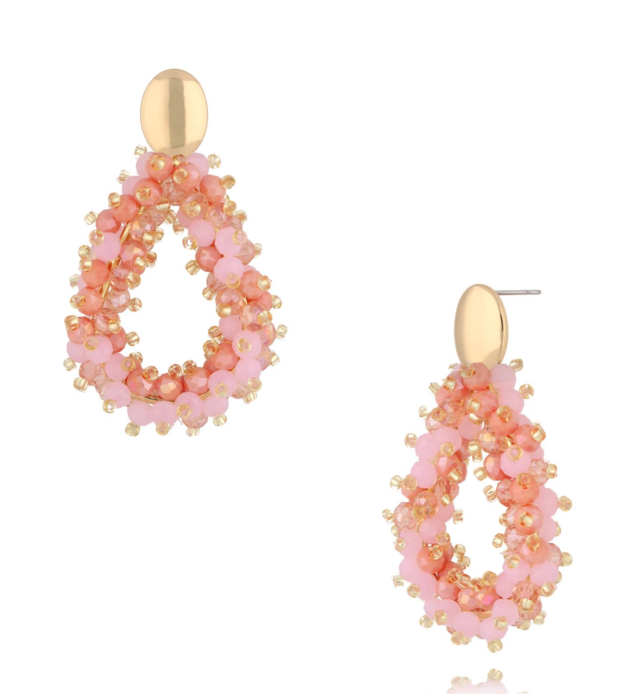 Kolczyki z różowymi i brzoskwiniowymi kryształkami KWE0258 - By Dziubeka