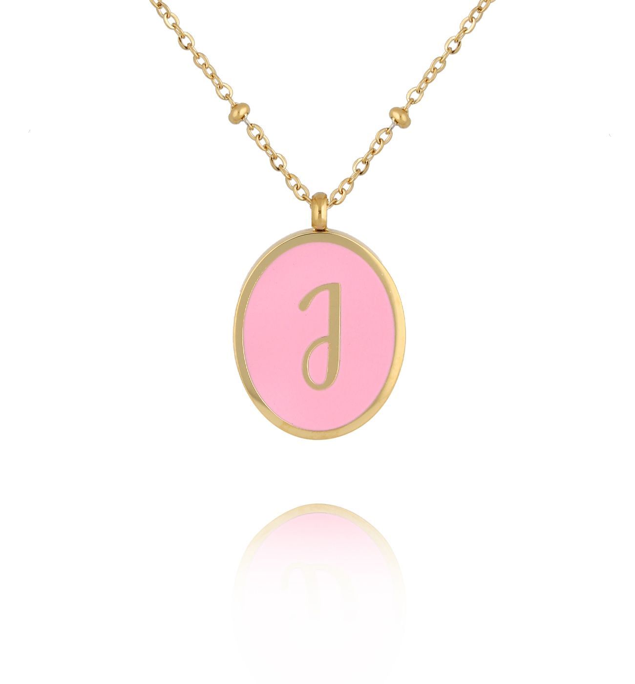 Naszyjnik z różową emalią z literą J Vintage Enamel Alphabet NSA1299