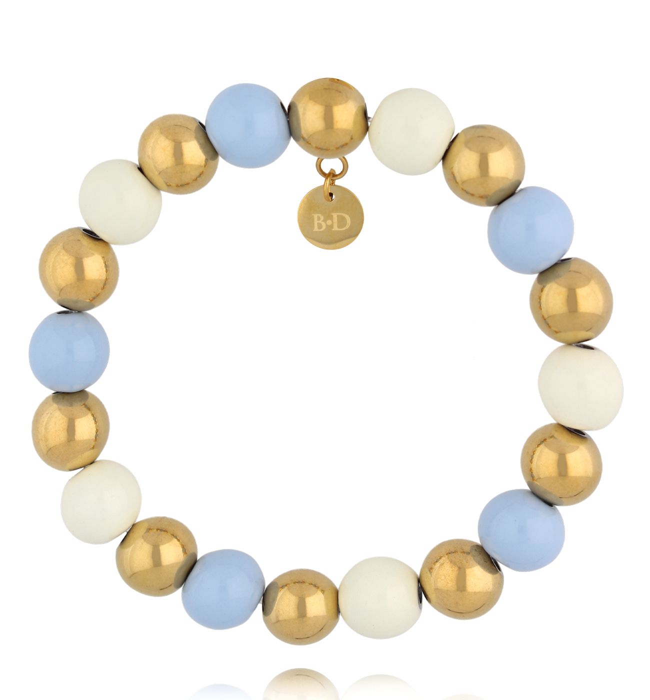 Bransoletka z kulkami w odcieniach błękitu, złota i kremu BSA0983