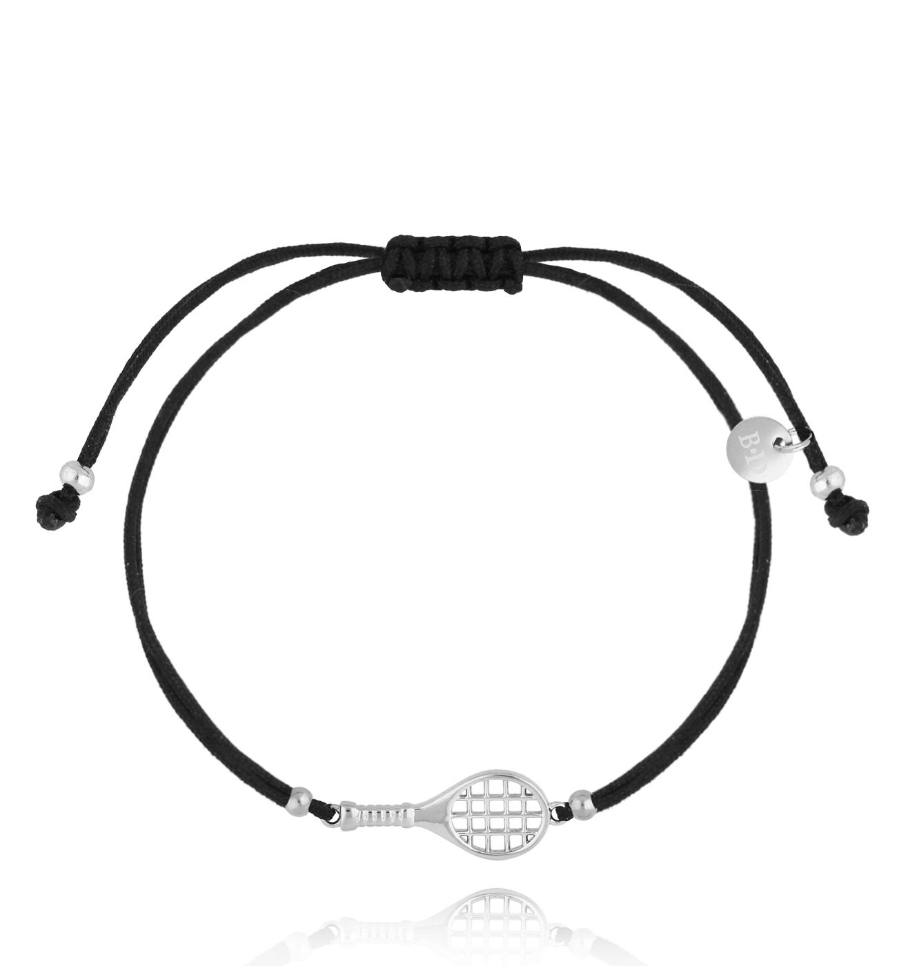 Bransoletka czarna ze srebrną rakietą tenisową Tennis BGL0989 - By Dziubeka