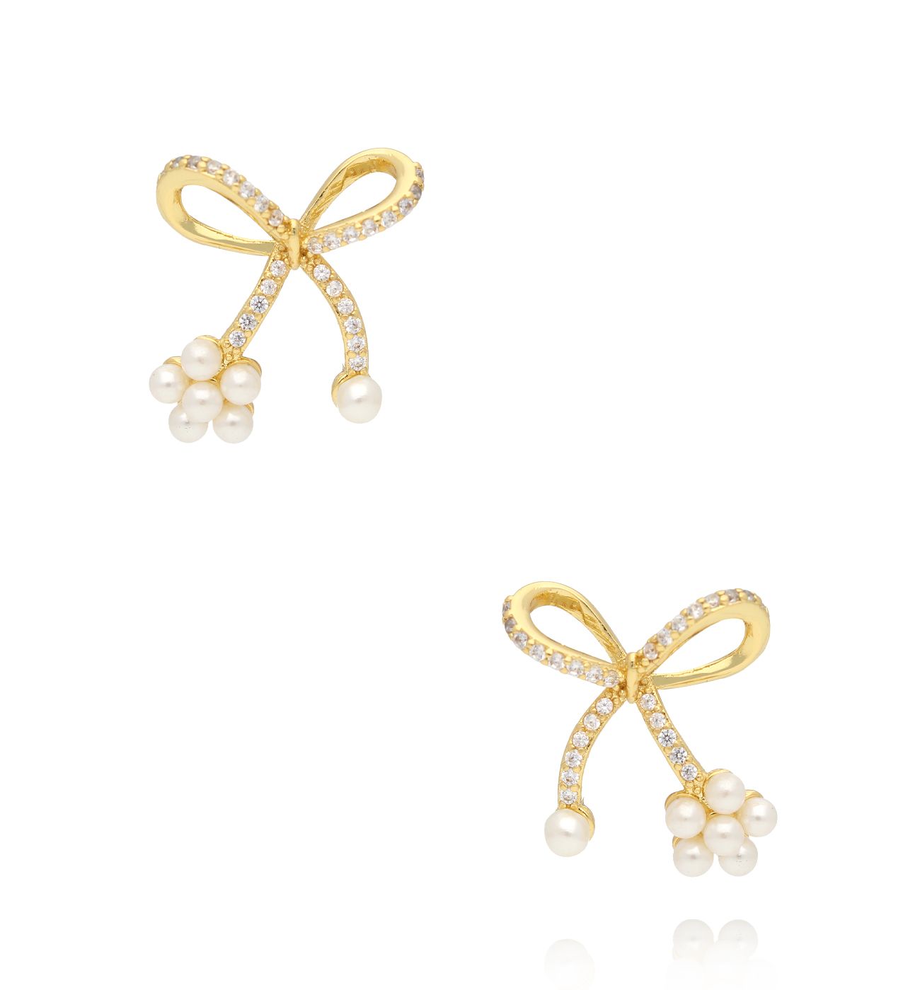 Kolczyki kokardki z perełkami złote - By Dziubeka