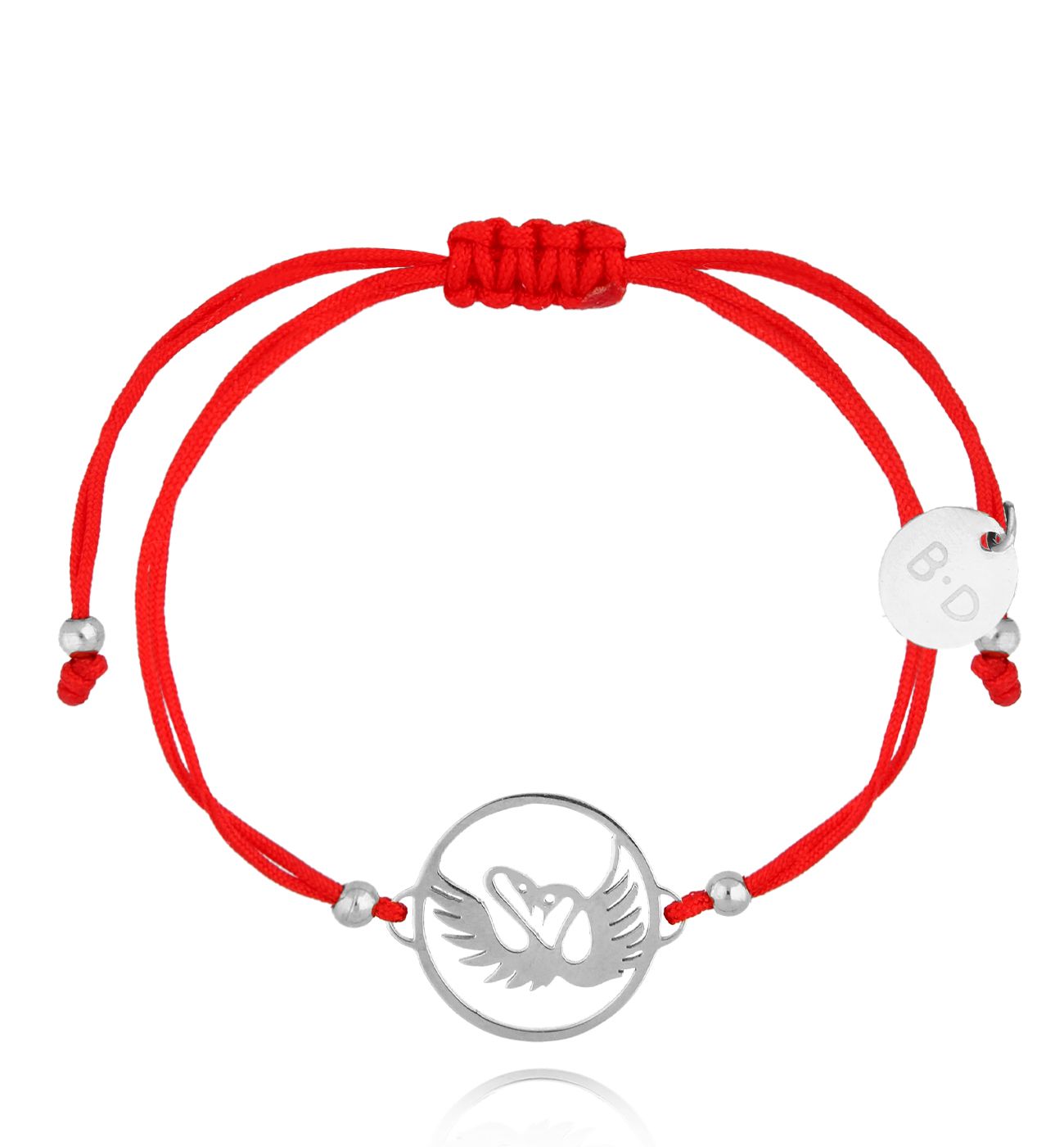 Bransoletka czerwona ze srebrnymi łabędziami Swans BGL0891 - By Dziubeka