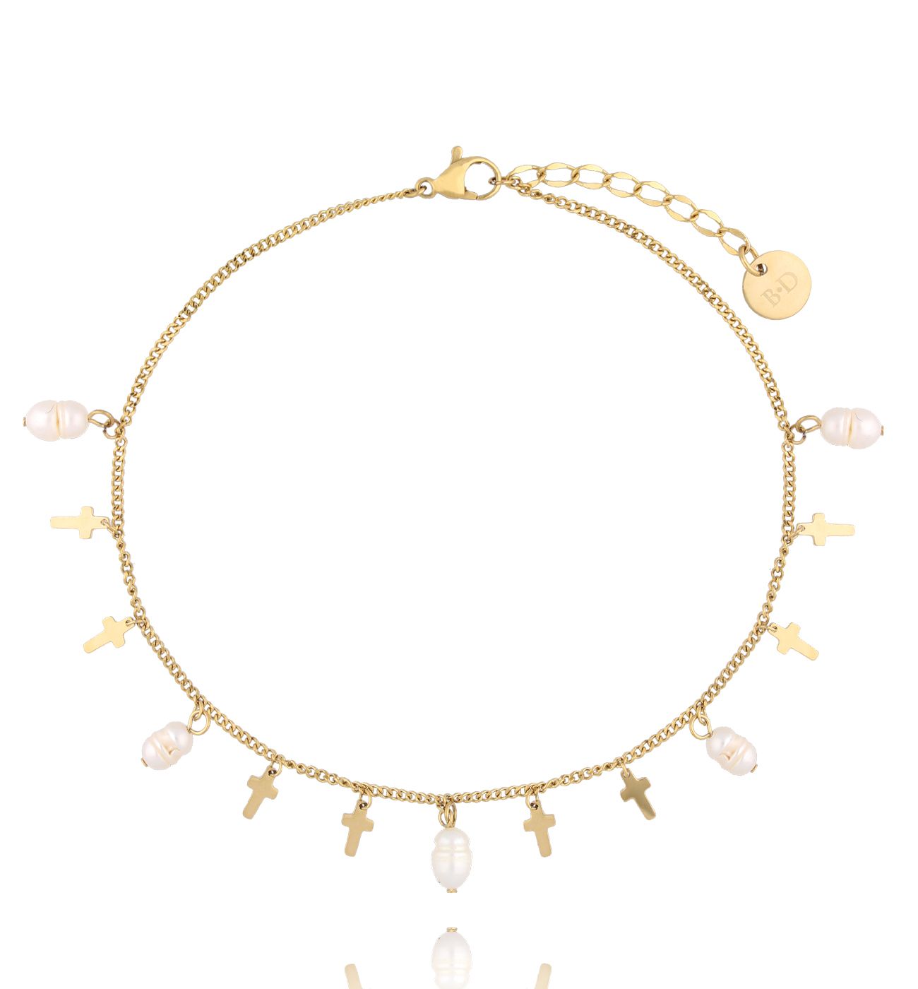 Bransoletka na nogę z perełkami i krzyżykami Pearls BNSC0095