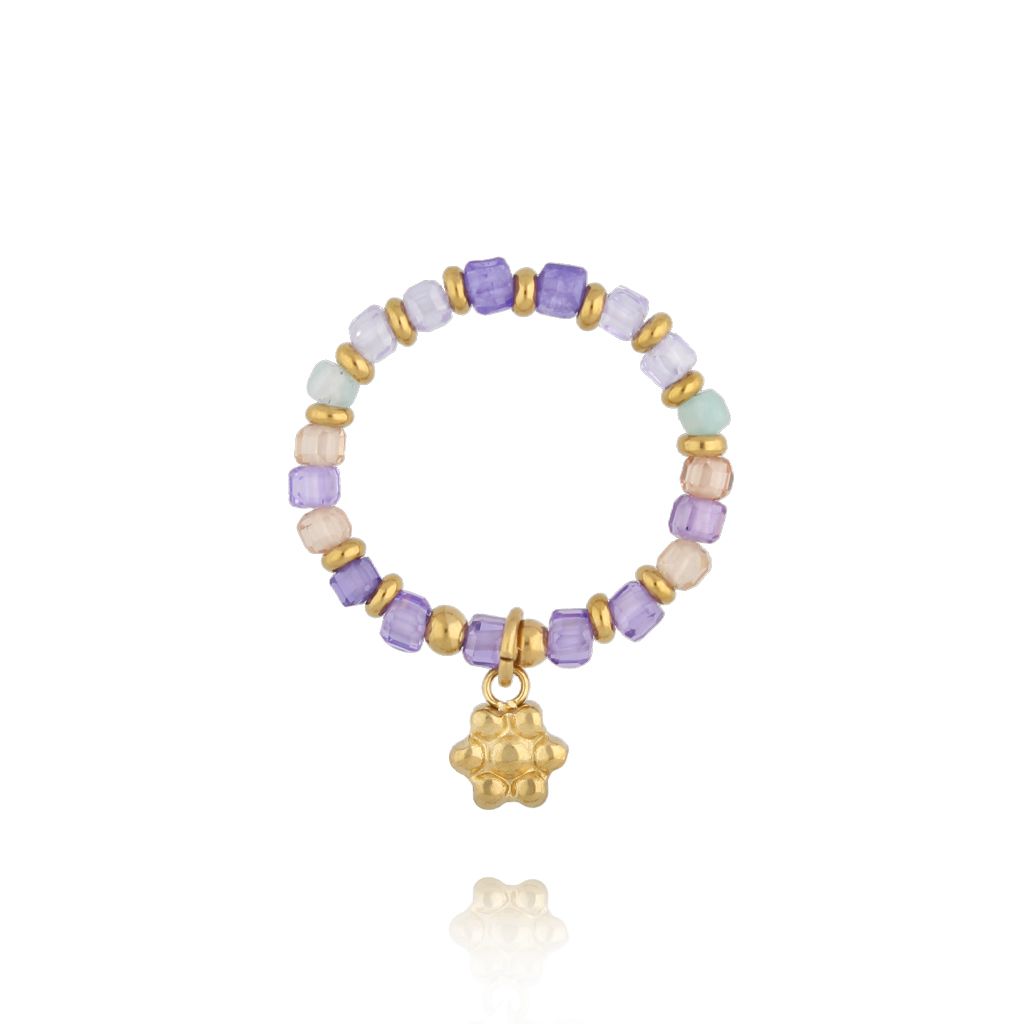 Pierścionek fioletowy elastyczny z kwiatuszkiem PSC0733 - By Dziubeka