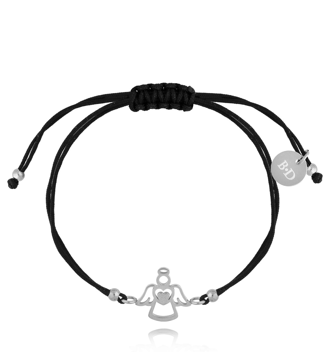 Bransoletka srebrna z czarnym sznurkiem i aniołkiem Ange BGL0777