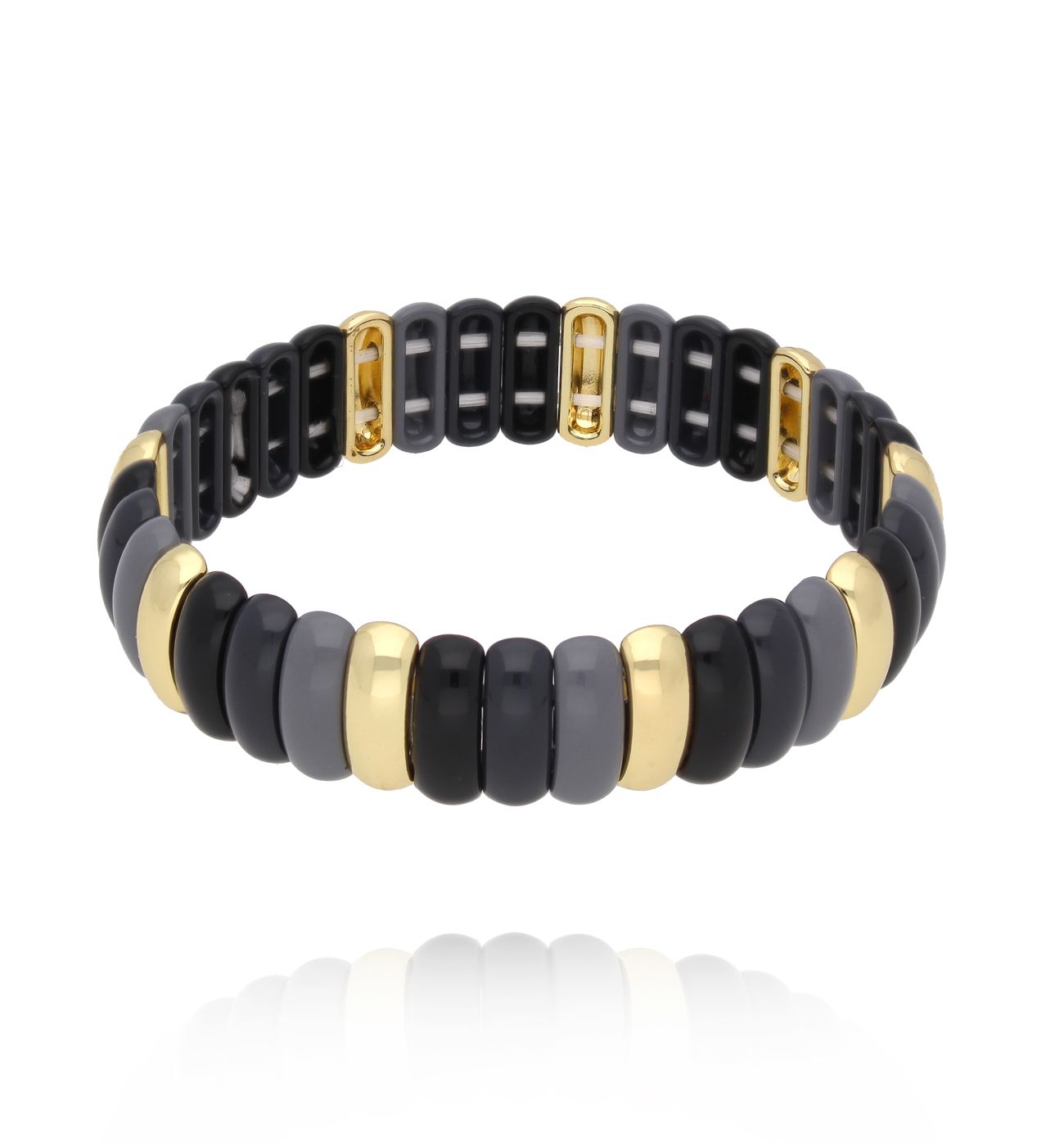 Bransoletka modułowa w odcieniach czerni i grafitu ze złotymi akcentami BCR0066 - By Dziubeka