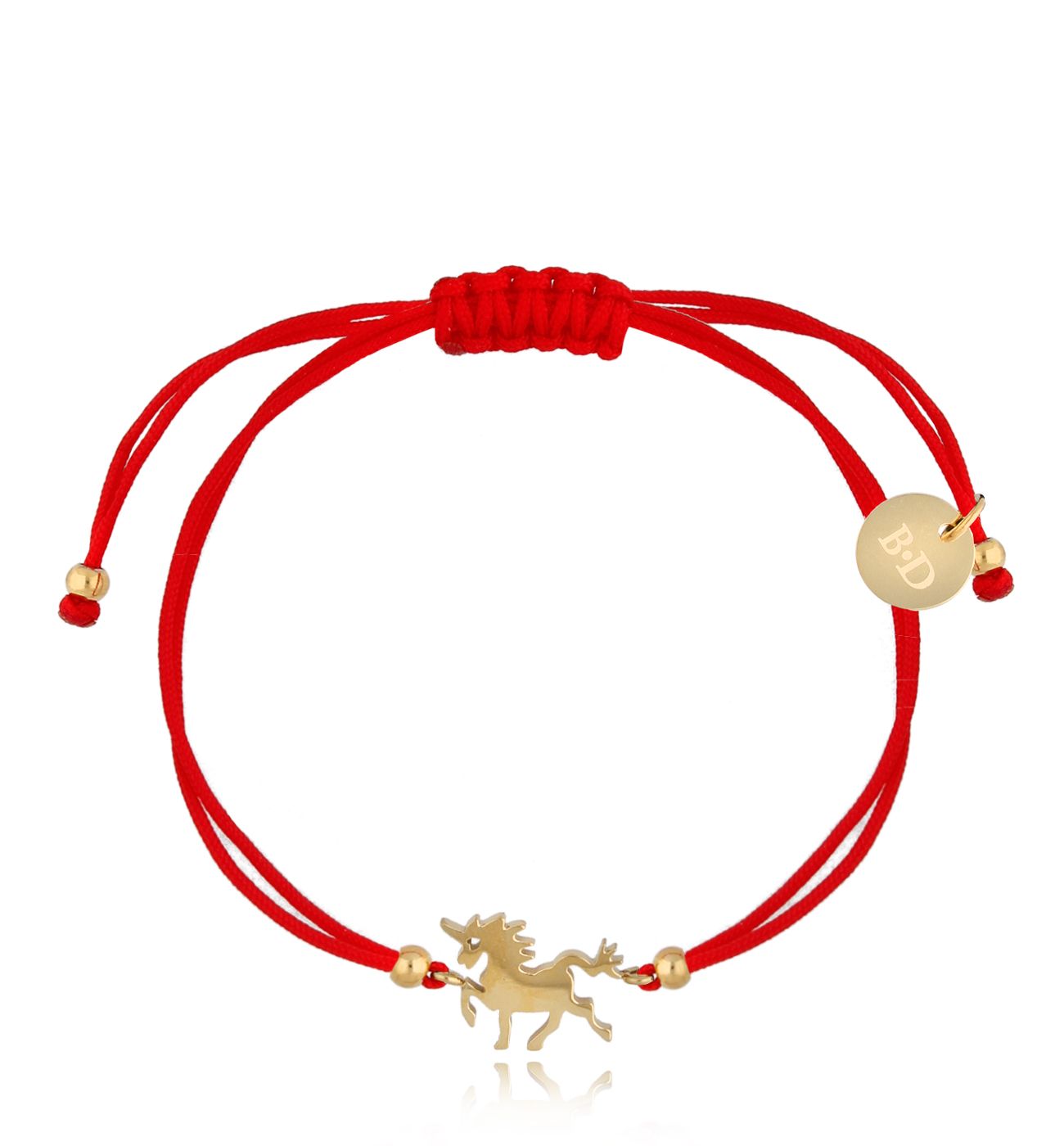 Bransoletka złota z czerwonym sznurkiem i jednorożcem Unicorn BGL0681