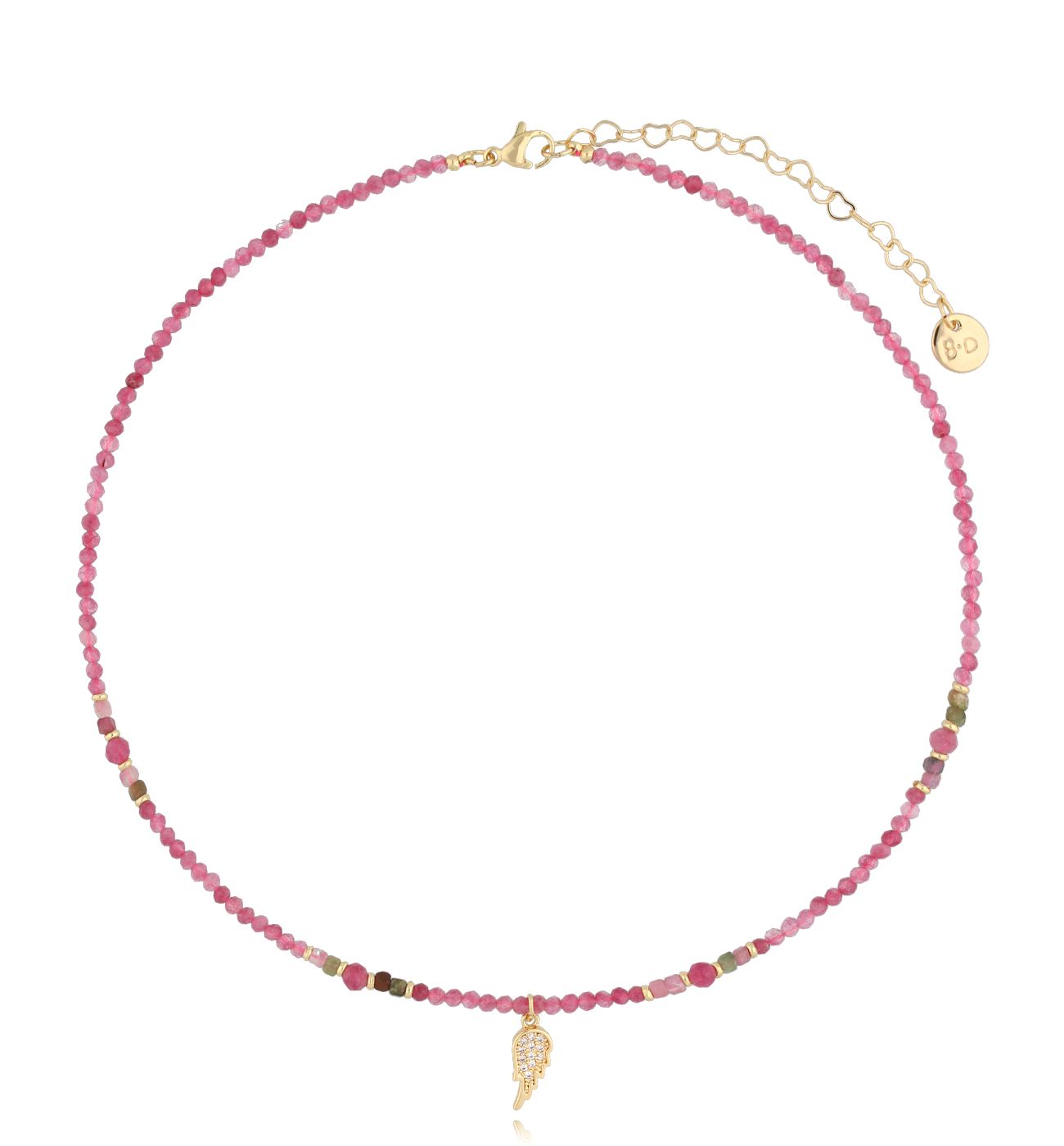 Naszyjnik z różowymi turmalinami i skrzydełkiem Rosa - By Dziubeka