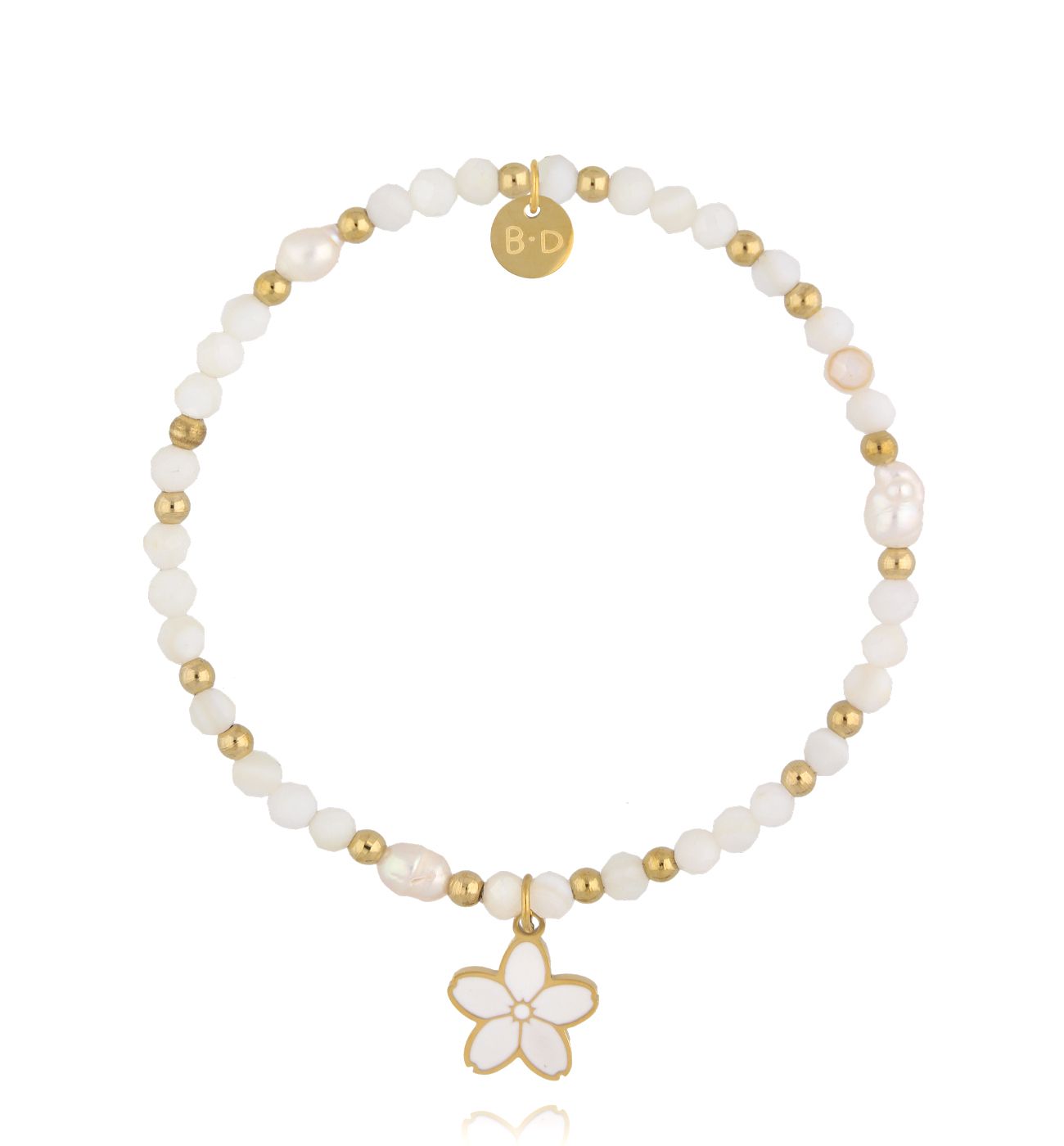 Bransoletka biała z kwiatkiem - By Dziubeka