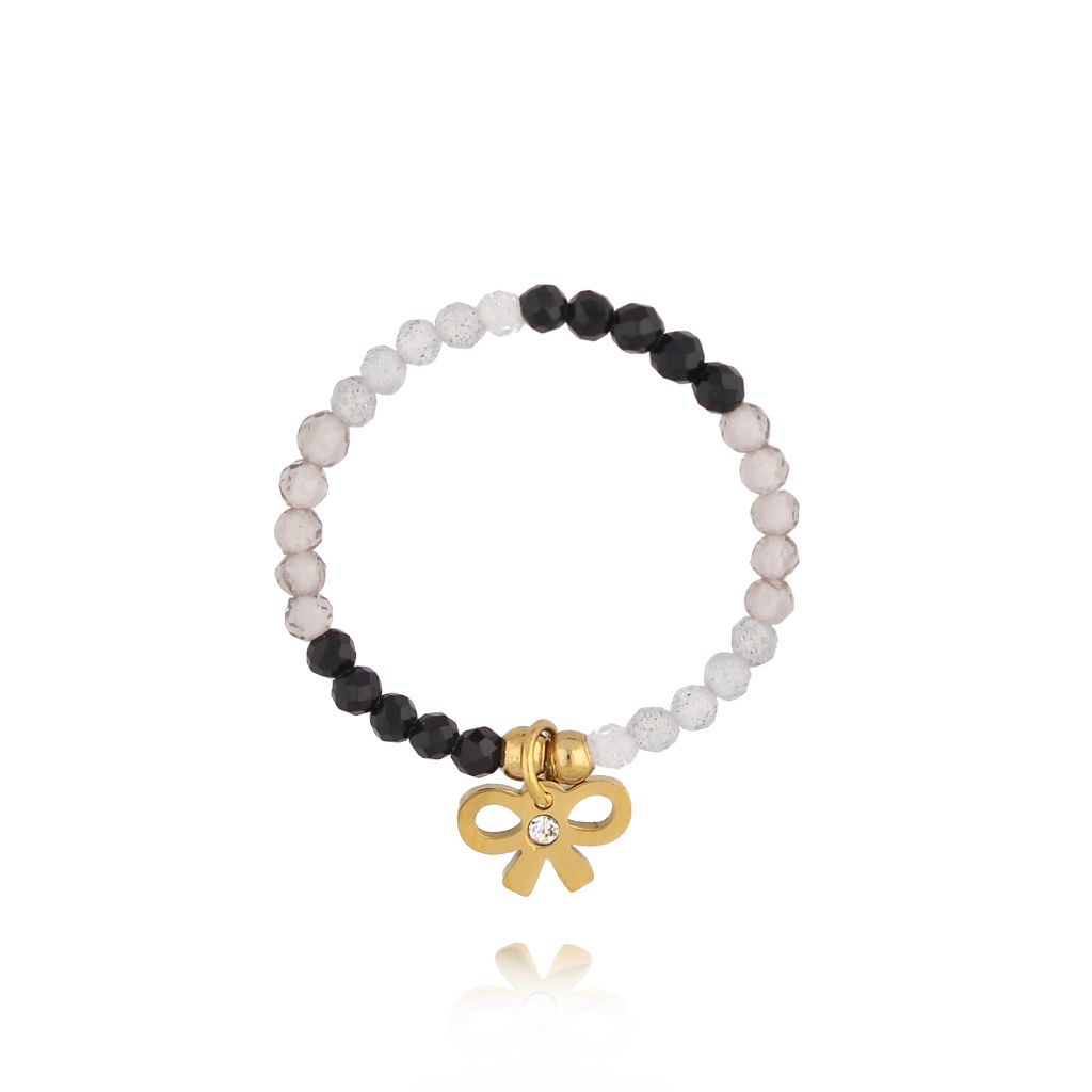 Pierścionek elastyczny z kokardką szary - By Dziubeka