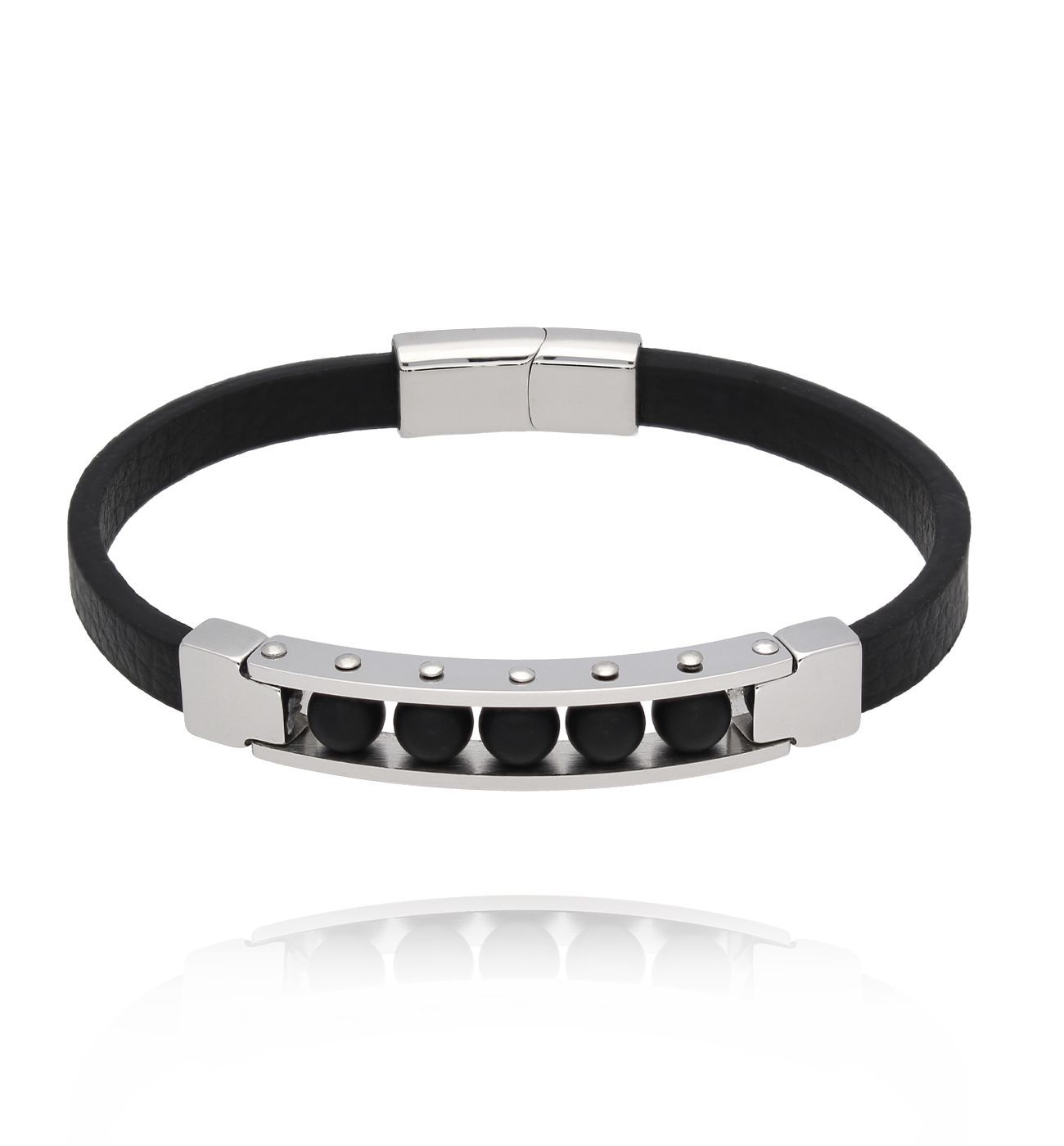 Bransoletka męska skórzana z agatami 21 - By Dziubeka