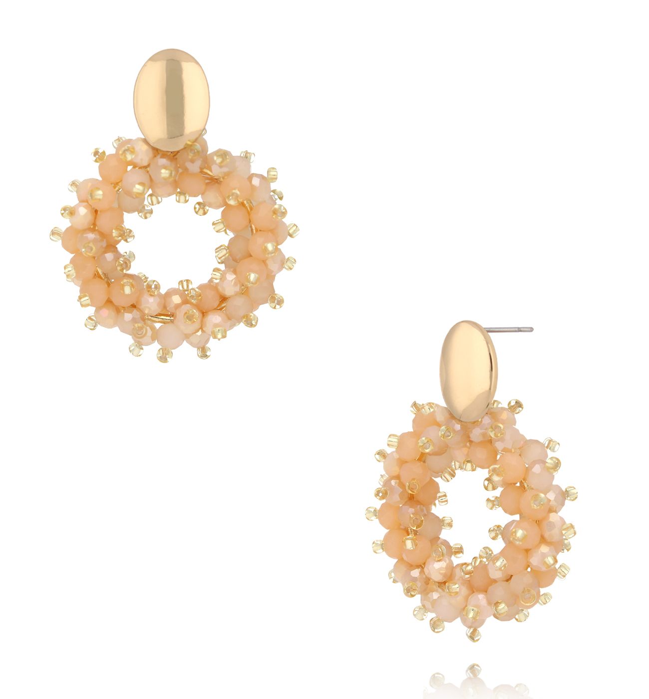 Kolczyki z brzoskwiniowymi kryształkami okrągłe KWE0336 - By Dziubeka