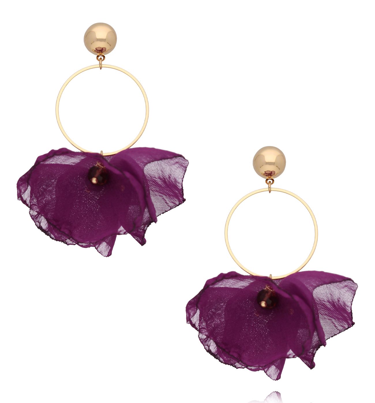 Kolczyki z fioletową tkaniną - By Dziubeka