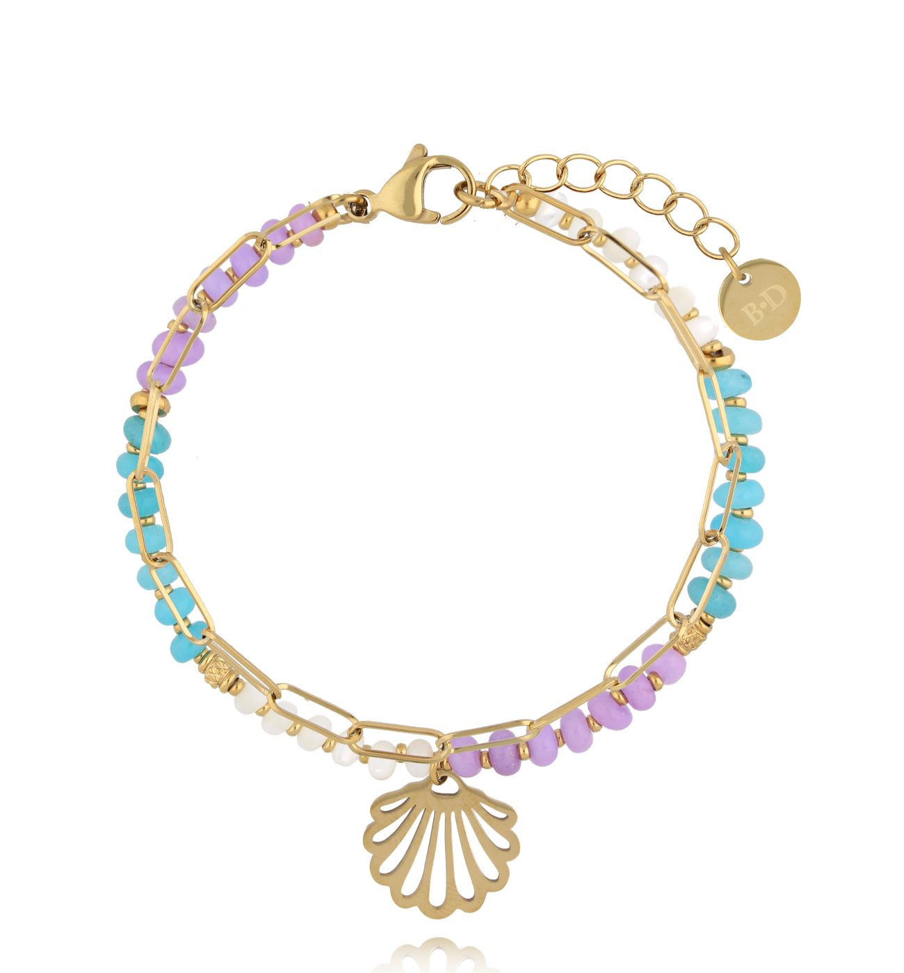 Bransoletka z muszelką w odcieniach fioletu i turkusu - By Dziubeka