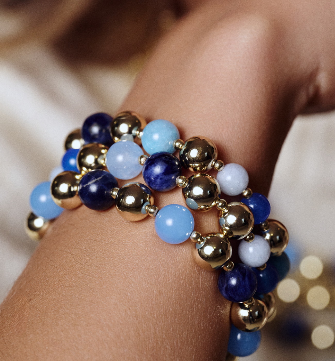 Zestaw trzech bransoletek w odcieniach błękitu - By Dziubeka