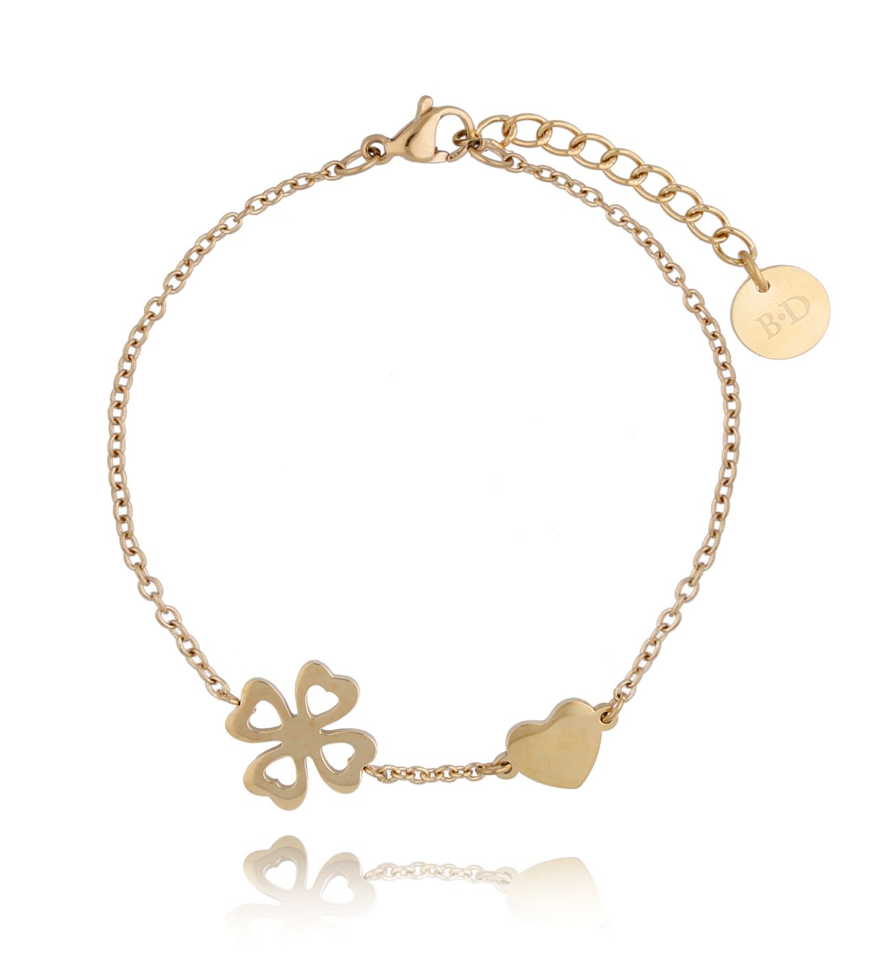 Bransoletka złota ze stali szlachetnej z koniczynką BSA0114