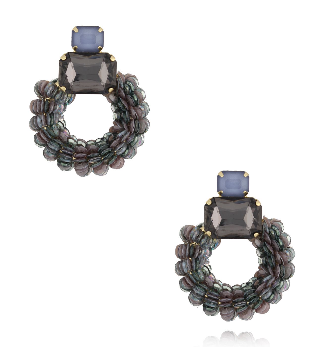 Kolczyki grafitowe z cekinami i kryształkami KGA0007 - By Dziubeka