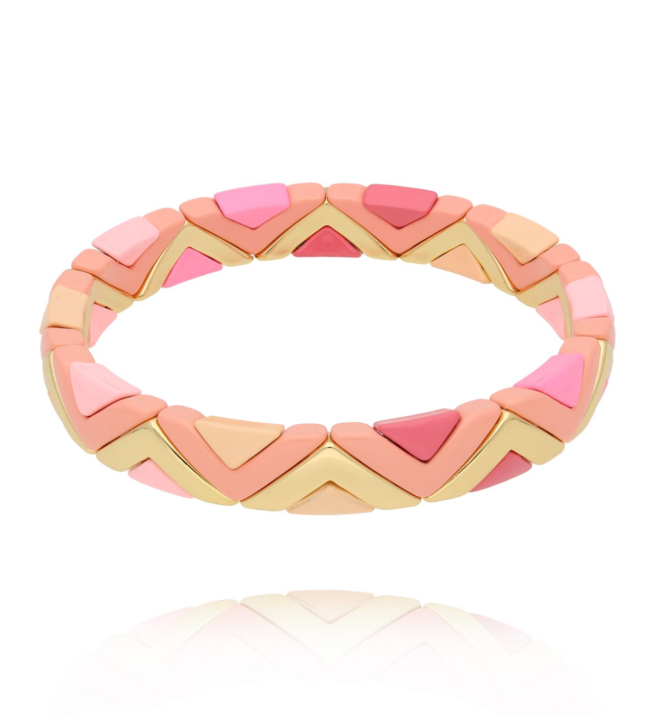 Bransoletka różowo-brzoskwiniowa z trójkątnymi elementami BCR0002