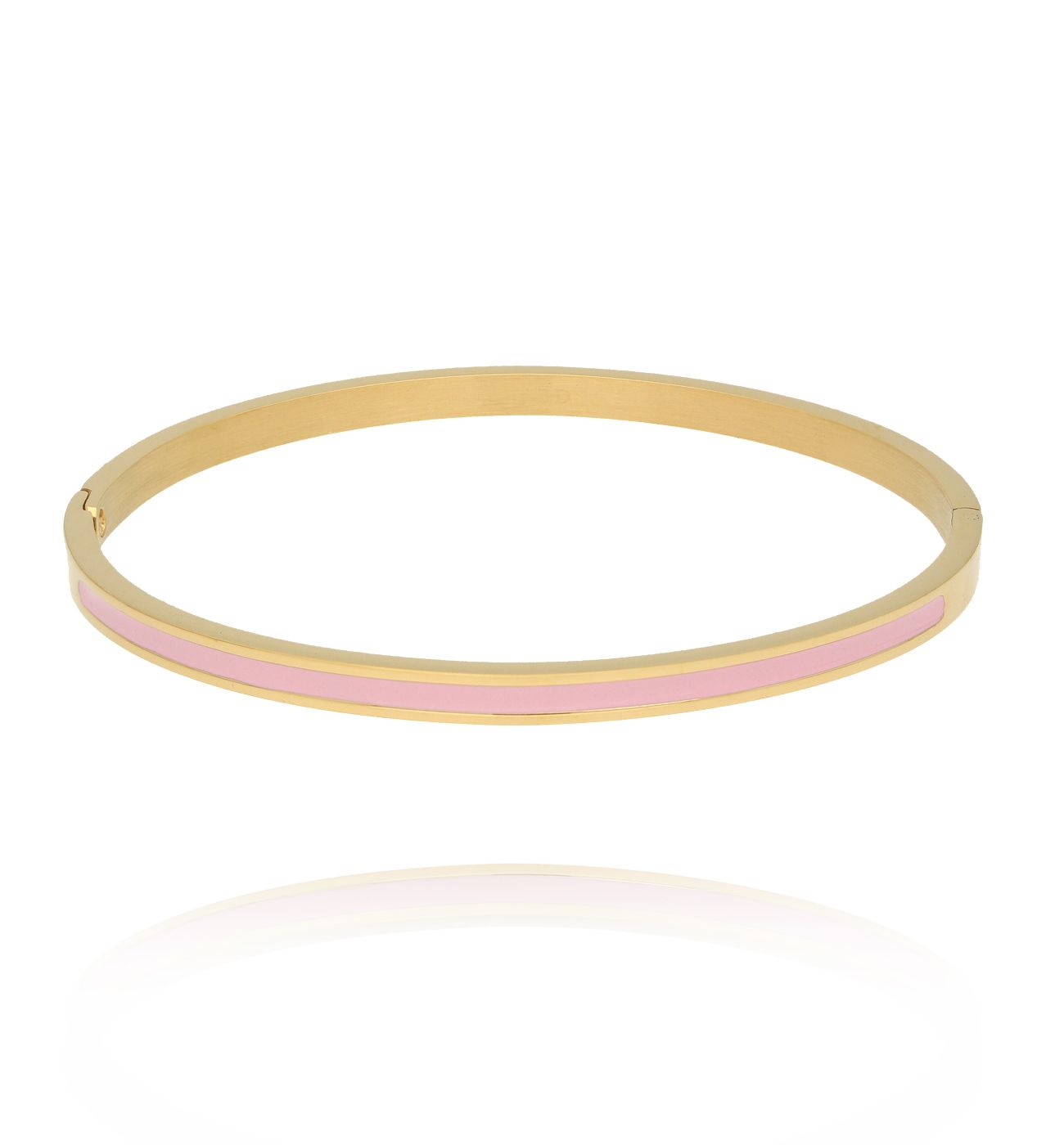 Bransoletka obręcz z różową emalią - By Dziubeka