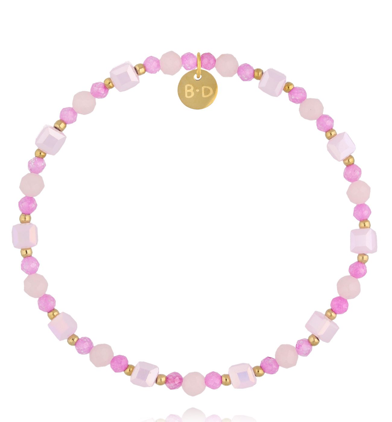 Bransoletka w odcieniach różu z geometrycznymi koralikami - By Dziubeka