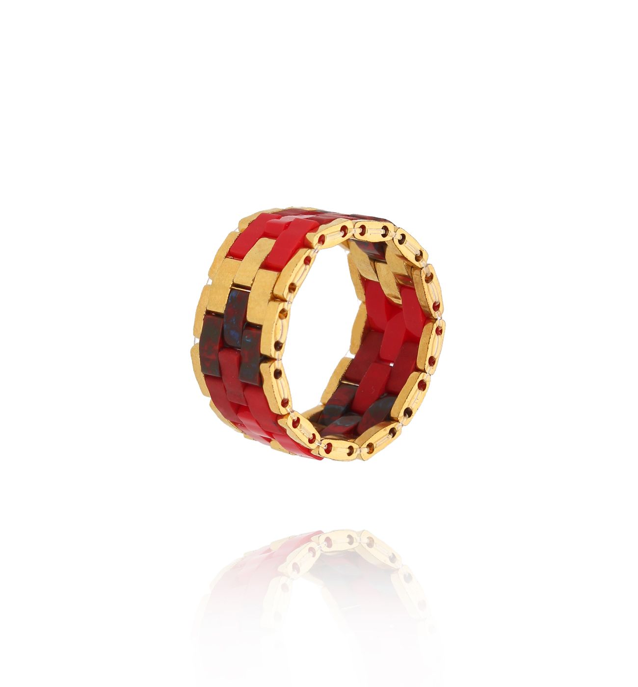 Pierścionek elastyczny bordowo złoty PSC0704