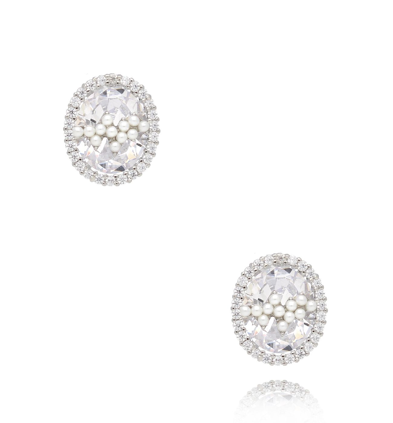 Kolczyki srebrne z kryształem i perełkami Rivadavia KSS1654