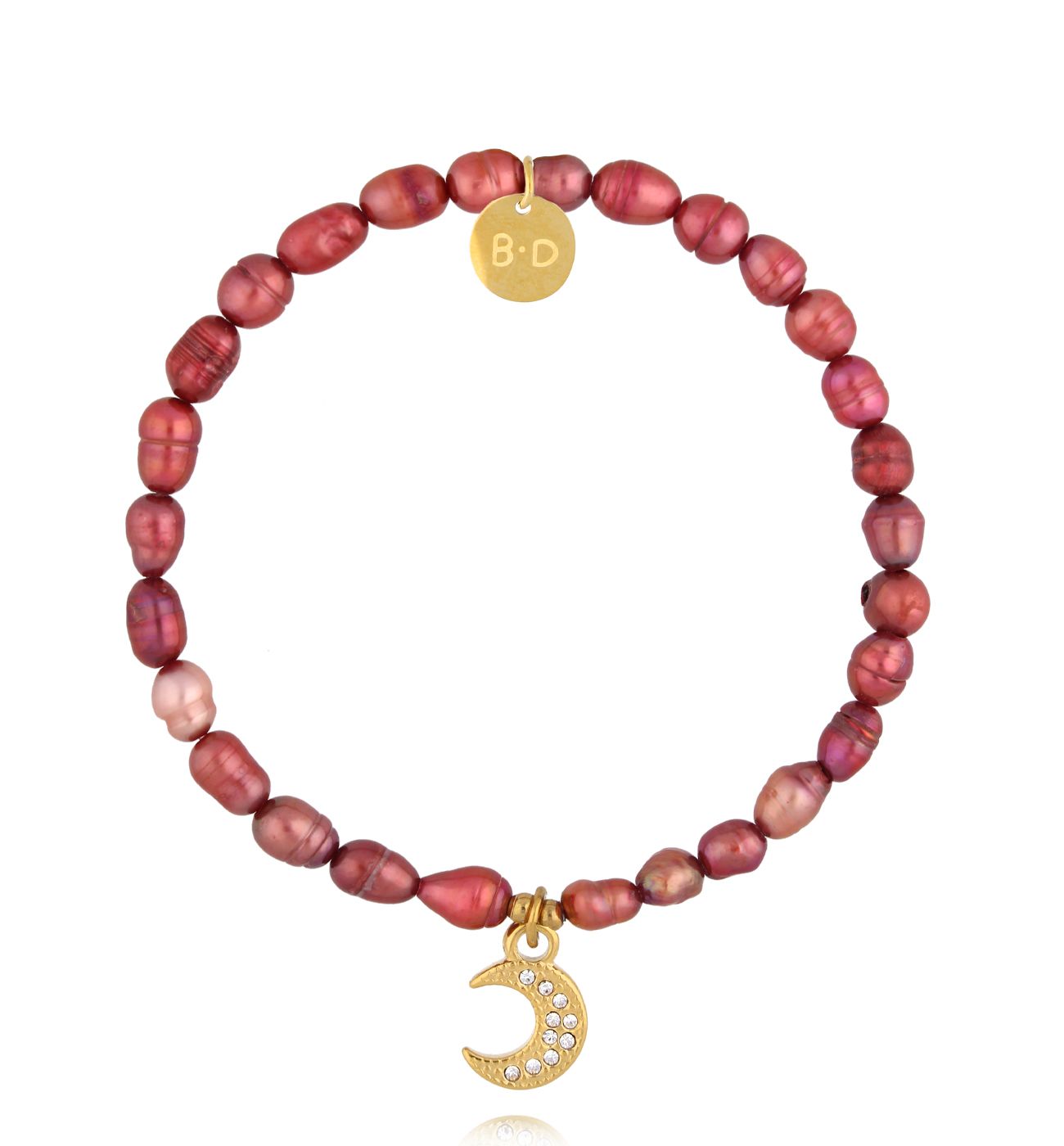 Bransoletka z czerwonymi perłami i księżycem BPE0137 - By Dziubeka